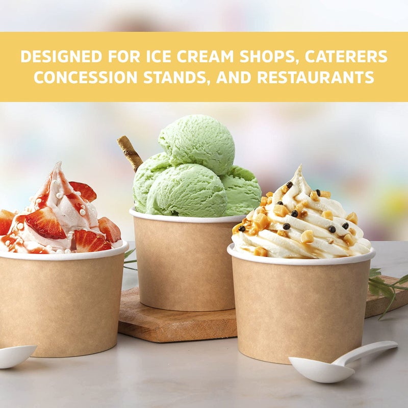 Promora 12oz Paper Ice Cream Cups Disposable 50 Count + Spoons, Bowls for Hot Soup/Dessert with Spoons, Perfect for Hot & Cold Food, Disposable Soup Bowls, Ice Cream Bowls, Frozen Yogurt (Brown 12oz) - Image 4